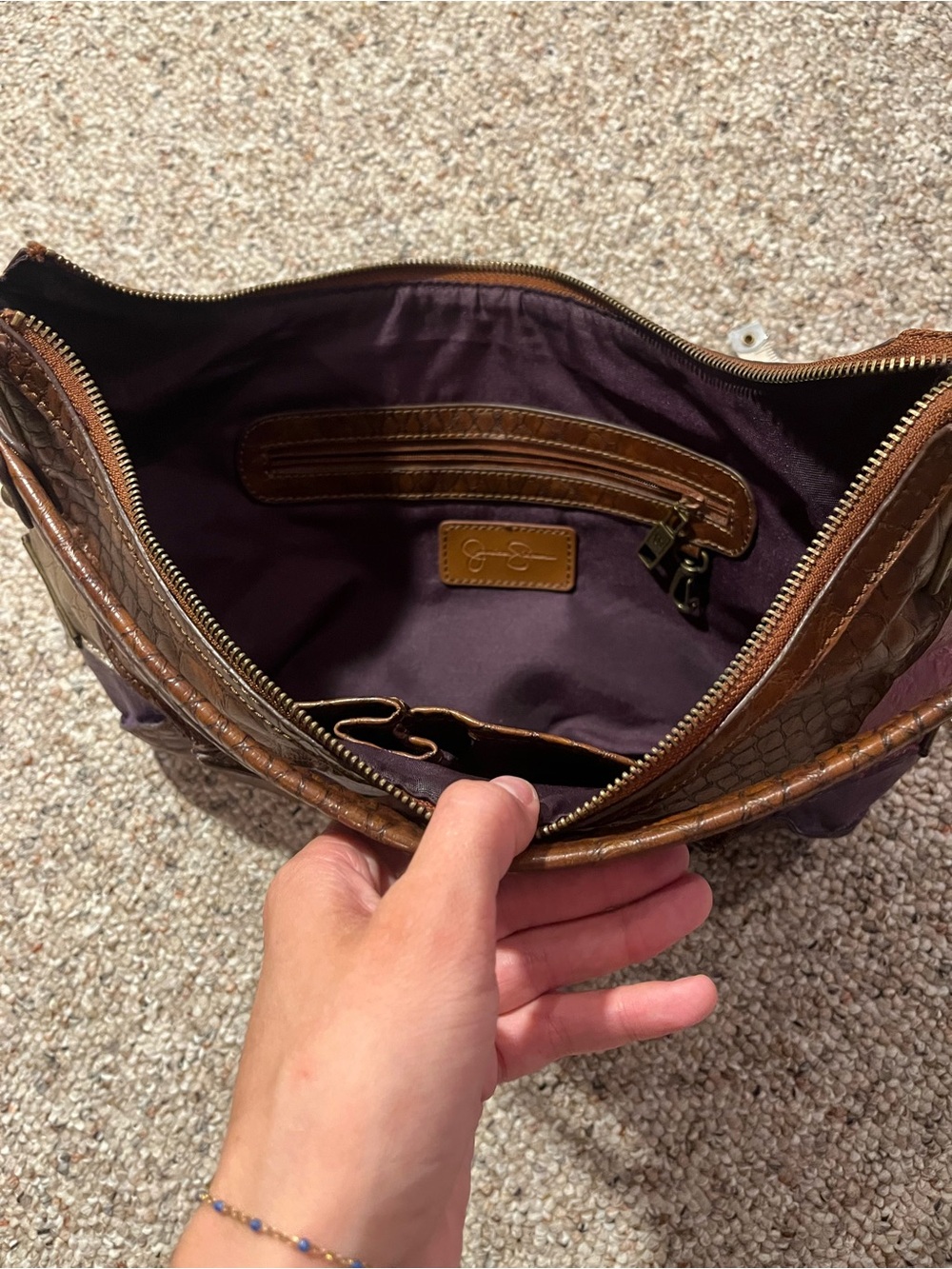 Y2K Jessica Simpson Patchwork Leather Shoulder Purse in Brown, Purple & Pink - Picture 10 of 10